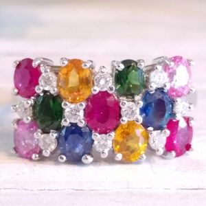 Vtg Estate 14K White Bold Diamond Gemstone Ring